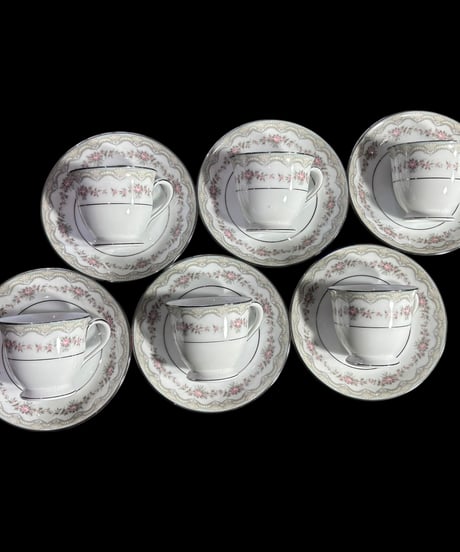 【6客揃】 Noritake GLENWOOD 5770 カップ&ソーサー グレンウッド マグカップ 花柄 紅茶 コーヒー カップ 茶器 昭和 レトロ アンティーク