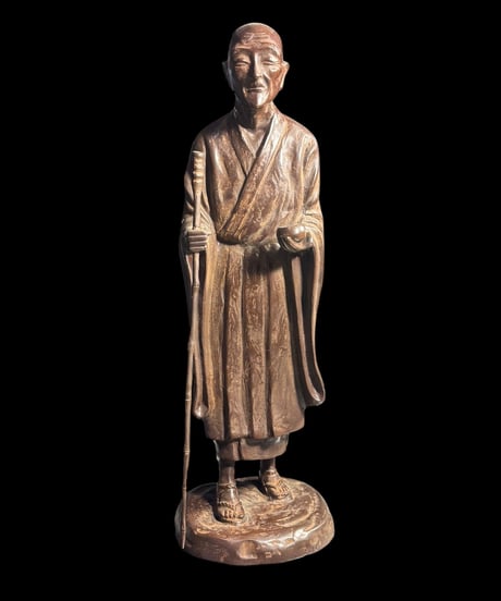 金工師 照雲作 銅製良寛像 作家物 仏像 インテリア 置物 オブジェ 骨董品 時代物 アンティーク