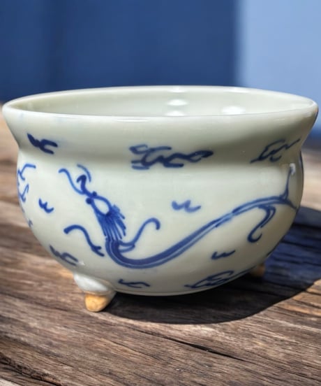 壺 龍 中国雑貨 染付 フラワーベース 花瓶 花入れ 丸壺 花器 陶器 中国 シノワズリ 古美術 骨董品 アンティーク