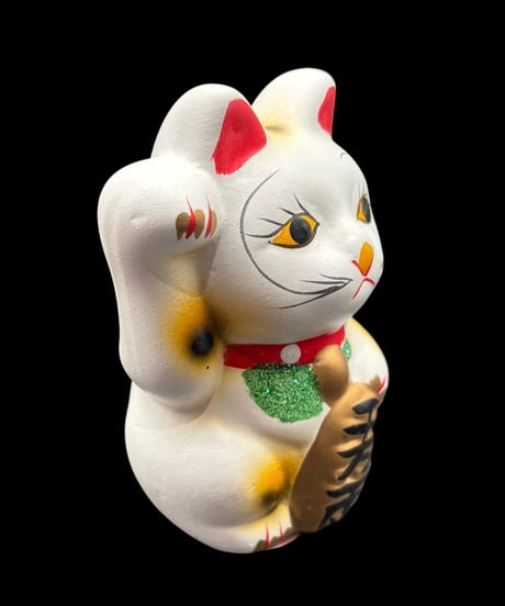 開運堂 招き猫 千万両 白猫 右手 縁起物 開運 商売繁盛 貯金箱 陶器 昭和 レトロ 工芸品 インテリア 骨董品 アンティーク