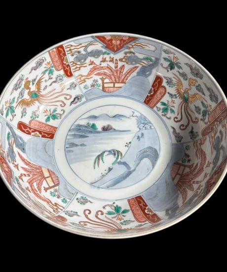 古伊万里 大鉢 [波千鳥文様] 錦手 金彩 色絵 鉢 取り皿 飾り皿 和食器 明治 伊万里 陶器 骨董品 アンティーク