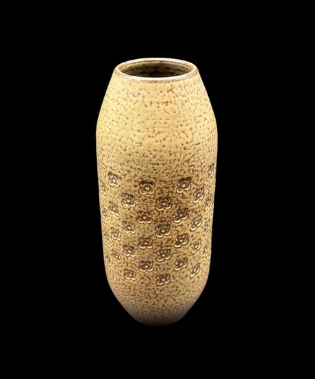 益子焼 地釉 花瓶 裏印 花柄 壺 フラワーベース 花入れ 丸壺 花器 陶器 古美術 骨董品 アンティーク