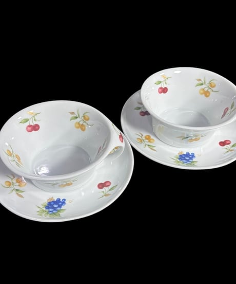 【2客揃】 White Shadow JAPAN カップ&ソーサー フルーツ柄 HOYA CHINA マグカップ 紅茶 コーヒー カップ 茶器 昭和 レトロ アンティーク