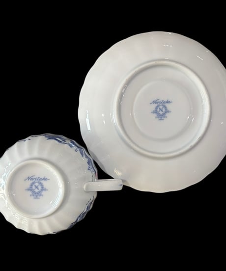 【4客揃】ノリタケ カップ&ソーサー Noritake 青花 マグカップ 花柄 紅茶 コーヒー カップ 茶器 昭和 レトロ アンティーク