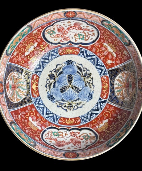 成化年製 大鉢 [獅子草花文図] 色絵 赤絵 金彩 鉢 丸皿 取り皿 飾り皿 和食器 江戸 伊万里 陶器 骨董品 アンティーク