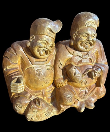 木彫り 大黒天 恵比寿 七福神 木製 恵比寿様 商売繁盛 開運 縁起物 彫刻 仏像 古美術 インテリア 置物 オブジェ 骨董品 アンティーク