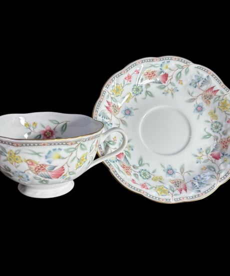 【3客揃】 NARUMI CHINA カップ&ソーサー 鳥 花柄 マグカップ 紅茶 コーヒー カップ 茶器 昭和 レトロ アンティーク
