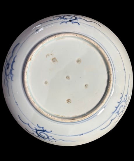 古伊万里 染付 松 鷺 大皿 鷺文 丸皿 平皿 取り皿 盛り皿 飾り皿 時代物 和食器 骨董品 アンティーク