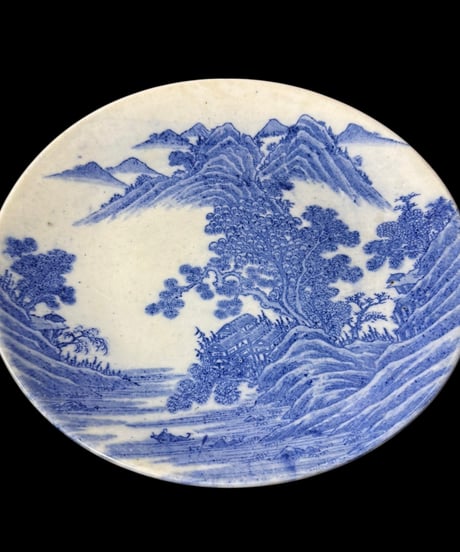 古伊万里 染付 [山水風景図] 大皿 丸皿 取り皿 飾り皿 和食器 江戸 伊万里 陶器 骨董品 アンティーク