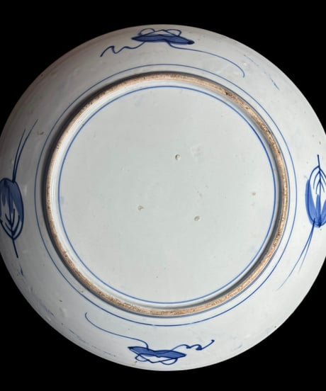 古伊万里 色絵【鶴草花紋】大皿 丸皿 盛り皿 飾り皿 和食器 古美術 和食器 骨董品 アンティーク