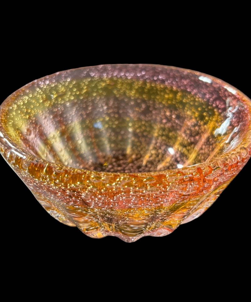 琉球ガラスのお菓子鉢 Vintage Japanese Folk Art: 蓋付き菓子器／琉球ガラス