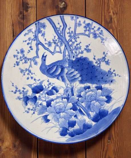 伊万里焼 錦鳩絵 飾り大皿 時代物 骨董 皿立て付 B547 伊万里焼 錦鳩絵 飾り大皿 時代物 骨董 皿立て付 B547 伊万里焼 錦