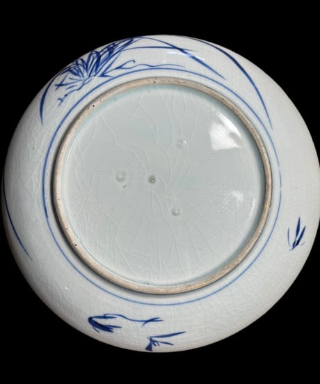 染付 大皿 [草花文絵] 平皿 盛り皿 飾り皿 器 古伊万里 江戸時代 和食器 骨董品 アンティーク