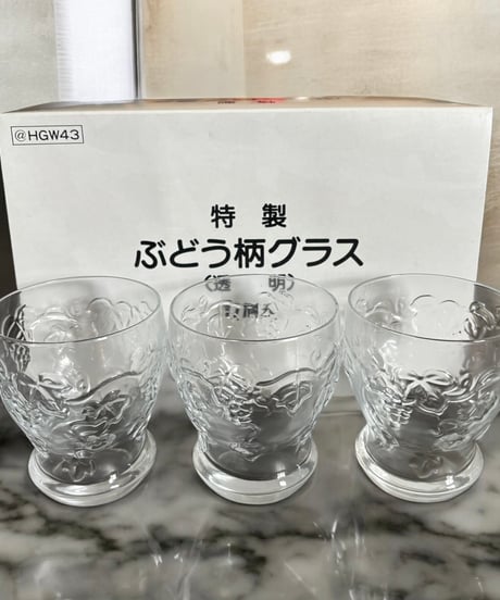 【6客セット】サントリー 特製 ぶどう柄グラス 透明 日本製 タンブラー 硝子 葡萄 ガラス コップ 昭和 レトロ アンティーク