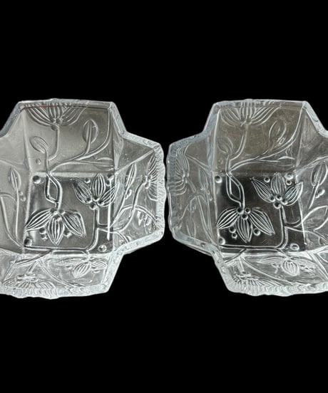 【2客セット】純喫茶 ガラス ボウル 桜 クリスタル 小鉢 鉢 デザートカップ 和食器 アンティーク