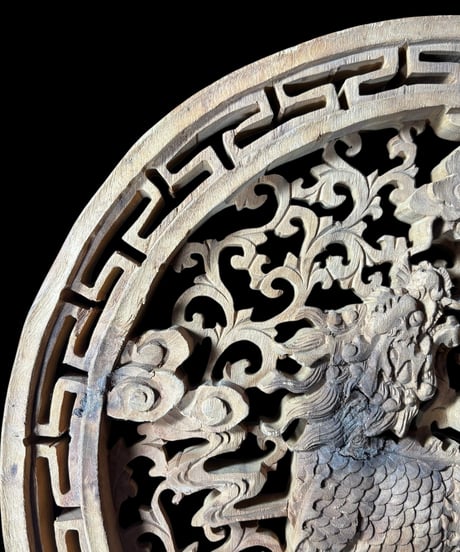 中国手彫り彫刻パネル [麒麟] 木彫り 中国 木製 和風 手彫り 彫刻 キリン 中国雑貨 壁飾り インテリア レトロ アンティーク