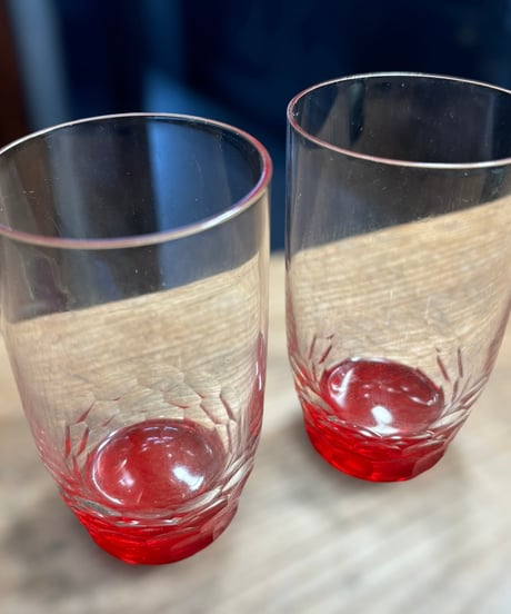 【2客セット】切子グラス 赤被せ カットグラス レッド タンブラー コップ グラス ショットグラス 器 食器 レトロ アンティーク