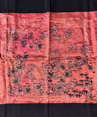 中国刺繍 [草花人物図] シルク 織物 テーブルクロス 布 タペストリー 中国雑貨 アンティーク
