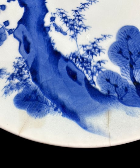 古伊万里 染付 大皿 梅 金継ぎ 取り皿 盛り皿 飾り皿 和食器 伊万里 骨董品 アンティーク