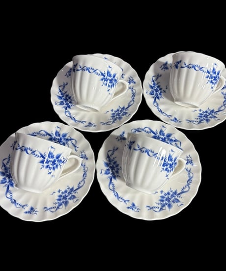 【4客揃】Noritake カップ&ソーサー ノリタケ 青花文 マグカップ 紅茶 コーヒー カップ 器 茶器 昭和 レトロ 骨董品 アンティーク