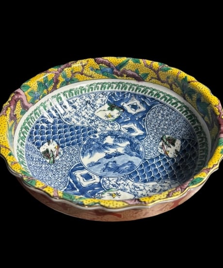 有田焼 龍峰窯 九谷祥瑞 大鉢 三洋陶器 盛り鉢 染付 鉢 取り皿 飾皿 和食器 陶器 時代物 骨董品 アンティーク