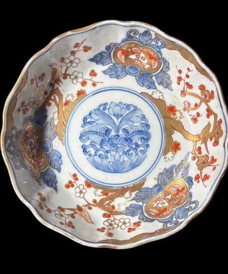 古伊万里 金襴手 赤絵 梅鳥草花文図 なます皿 冨貴長春 金彩 丸皿 取り皿 飾り皿 和食器 伊万里 陶器 骨董品 アンティーク