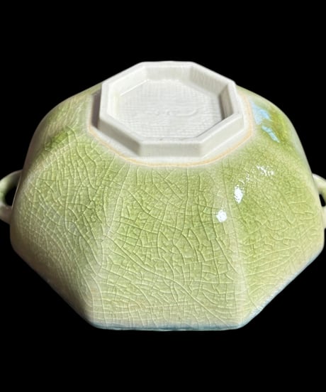 緑釉 八角小鉢 葉 グリーン 鉢 取り皿 飾り皿 和食器 骨董品 アンティーク
