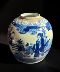 清時代 中国磁器 染付 壺 人物風景図 フラワーベース 花瓶 花入れ 故人 花器 陶器 中国 古美術 骨董品 アンティーク