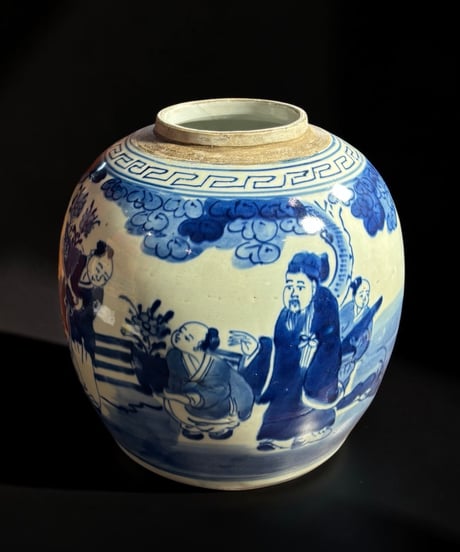 清時代 中国磁器 染付 壺 人物風景図 フラワーベース 花瓶 花入れ 故人 花器 陶器 中国 古美術 骨董品 アンティーク