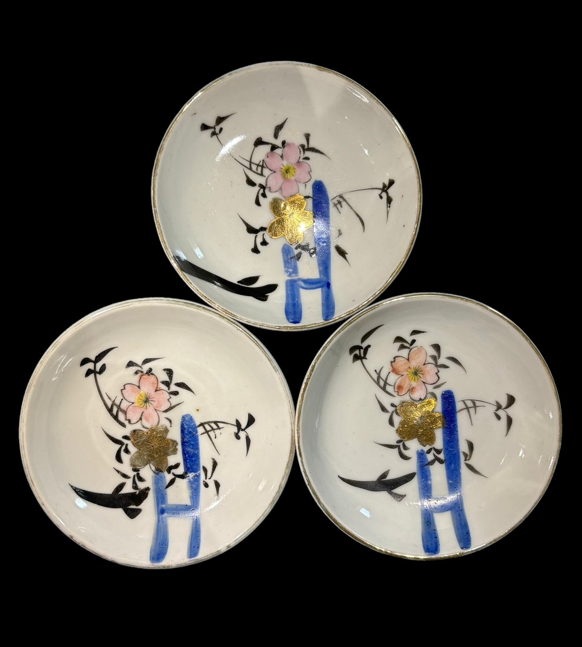 骨董 金彩色絵松原図 小皿 三客 fit=scale-down,w=1200