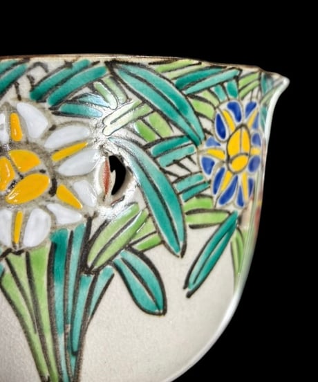 京焼 花黄 色絵鉢 手描き 花柄 鉢 盛り鉢 色絵 取り皿 飾り皿 和食器 陶器 時代物 骨董品 アンティーク