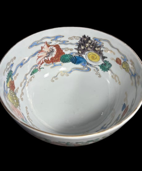 【現品限り!!】陶齋 大鉢 [魚蟹貝草花文] 海 サザエ 色絵 大皿 鉢 盛り皿 飾り皿 古伊万里 古美術 和食器 骨董品 アンティーク