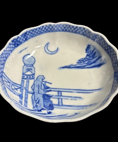 染付 なます皿 [三日月 風景 人物絵] 色絵 平皿 丸皿 小皿 取り皿 飾り皿 和食器 骨董品
