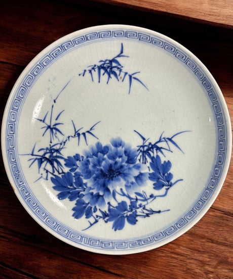 染付 大皿 [草花文絵] 平皿 盛り皿 飾り皿 器 古伊万里 江戸時代 和食器 骨董品 アンティーク