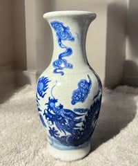 染付 壺 丸形 中国雑貨 龍 ドラゴン 中国 フラワーベース 花瓶 花入れ 花器 陶器 古美術 骨董品 アンティーク