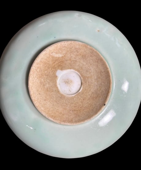 青磁 [草花漢字図] 丸皿 小皿 取り皿 飾り皿 和食器 伊万里 陶器 骨董品 アンティーク