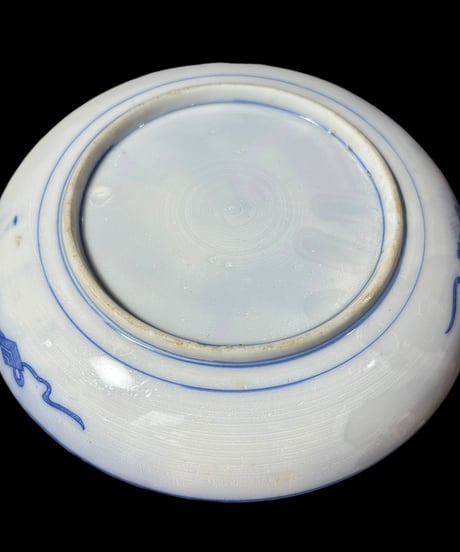 十歌仙図 印判 染付 丸皿 平皿 取り皿 盛り皿 飾り皿 百人一首 明治 和食器 骨董品 アンティーク