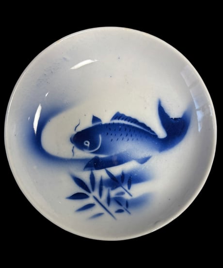 【4客セット】 昭和前期 古伊万里 染付 小皿 鯉 取り皿 飾り皿 和食器 陶器 骨董品 アンティーク