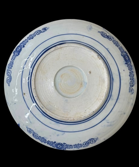 古伊万里 印判皿 鶴亀梅文図 染付 江戸 丸皿 盛り皿 飾り皿 古伊万里 古美術 和食器 骨董品 アンティーク