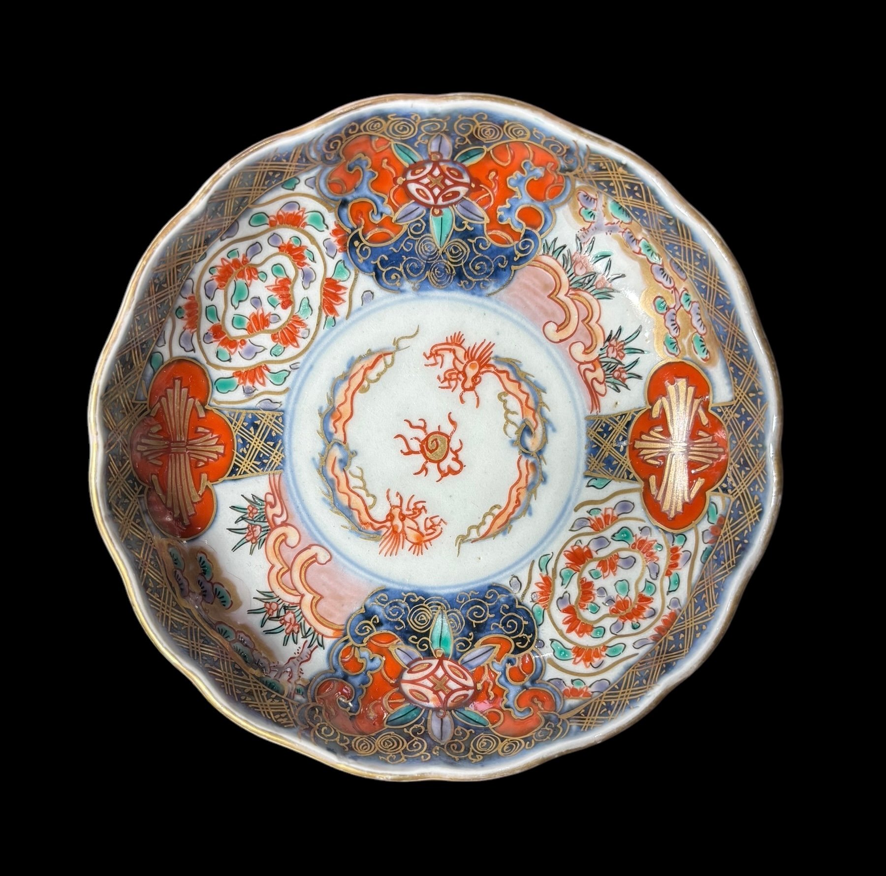 2客セット】 太明萬歴年製 古伊万里 小皿 金彩 雲龍 草花文 赤絵 色絵