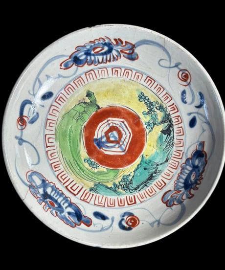 時代物 菓子鉢 色絵 共箱 鉢 陶器 旅館 和食器 明治 骨董品 アンティーク