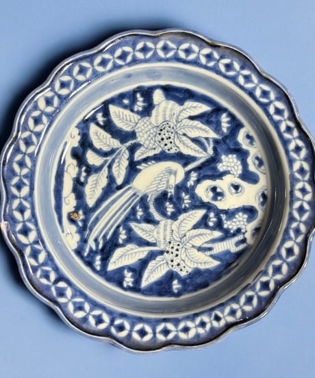 古伊万里 染付 丸皿 [鳥草花雲絵] 中皿 小皿 取り皿 盛り皿 飾り皿 和食器 陶器 骨董品 アンティーク