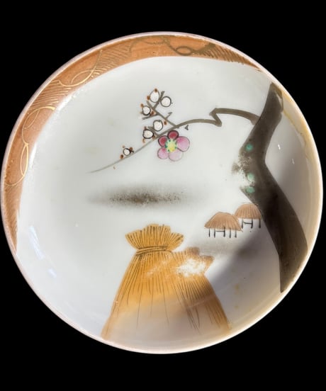 色絵 [梅 風景] 丸皿 小皿 取り皿 盛り皿 飾り皿 和食器 骨董品 アンティーク