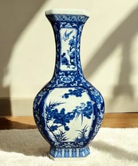 壺 青白磁 中国雑貨 染付 フラワーベース 花瓶 花入れ 花器 陶器 シノワズリ 古美術 骨董品 アンティーク