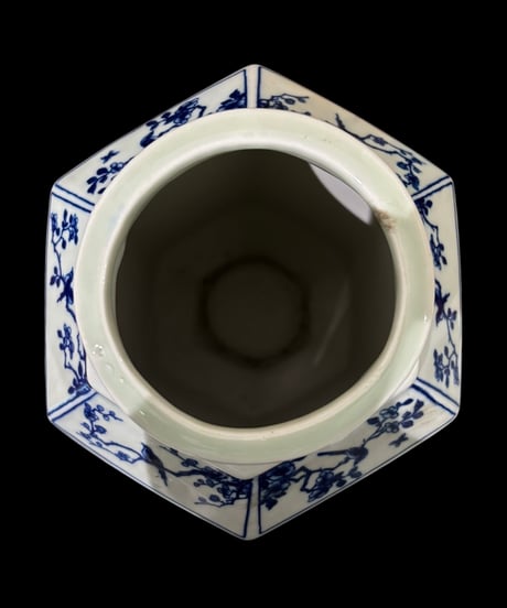 中国現地買付 六角壺 [鳥山水風景絵] 中国雑貨 壺 フラワーベース 花瓶 花入れ 花器 陶器 中国 古美術 骨董品 アンティーク