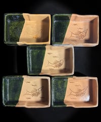 【5客セット】 織部焼 大樋 魚図 刺身鉢 角鉢 四角皿 角皿 茶道具 織部 和食器 骨董品 アンティーク
