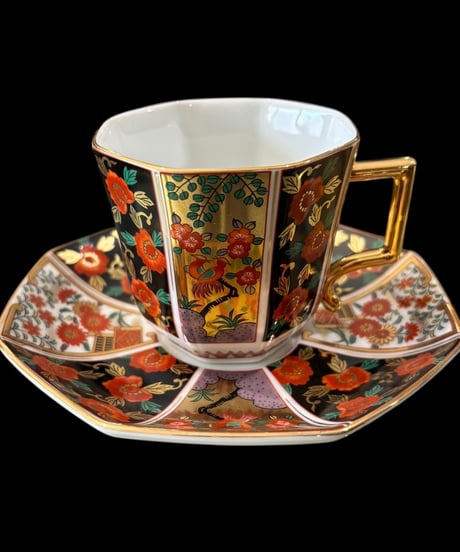 【2客揃】 有田焼 青藍窯 カップ&ソーサー 鳥草花文 マグカップ 紅茶 コーヒー カップ 器 茶器 古伊万里 アンティーク