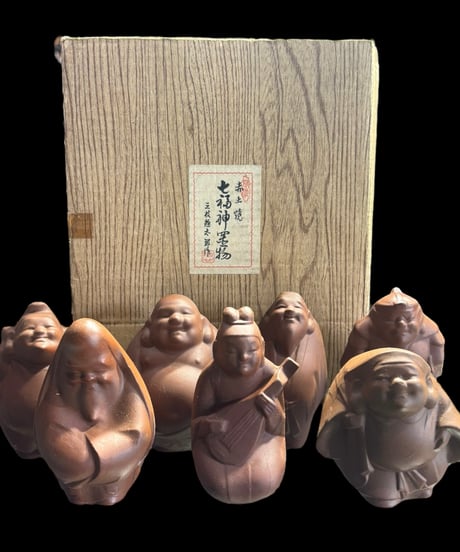 赤土焼 七福神 置物 三枝惣太郎作 大黒天 夷 布袋和尚 弁財天 福禄寿 毘沙門天 寿老人 縁起物 開運 縁起物 インテリア 七福神 陶器製 骨董品 アンティーク
