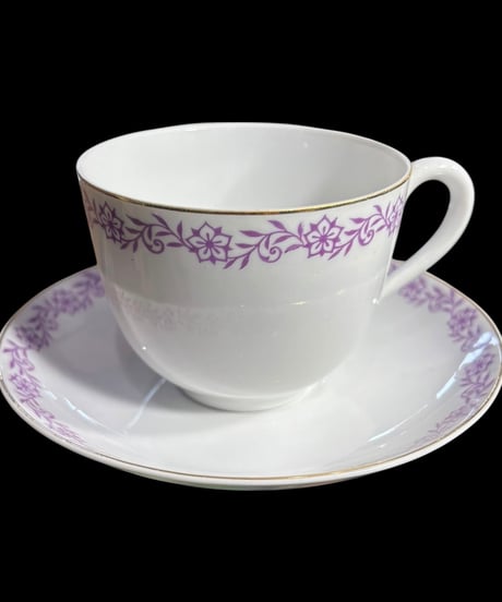 【4客揃】KOKURA カップ&ソーサー 紫花文 マグカップ 紅茶 コーヒー カップ 器 茶器 昭和 レトロ 骨董品 アンティーク