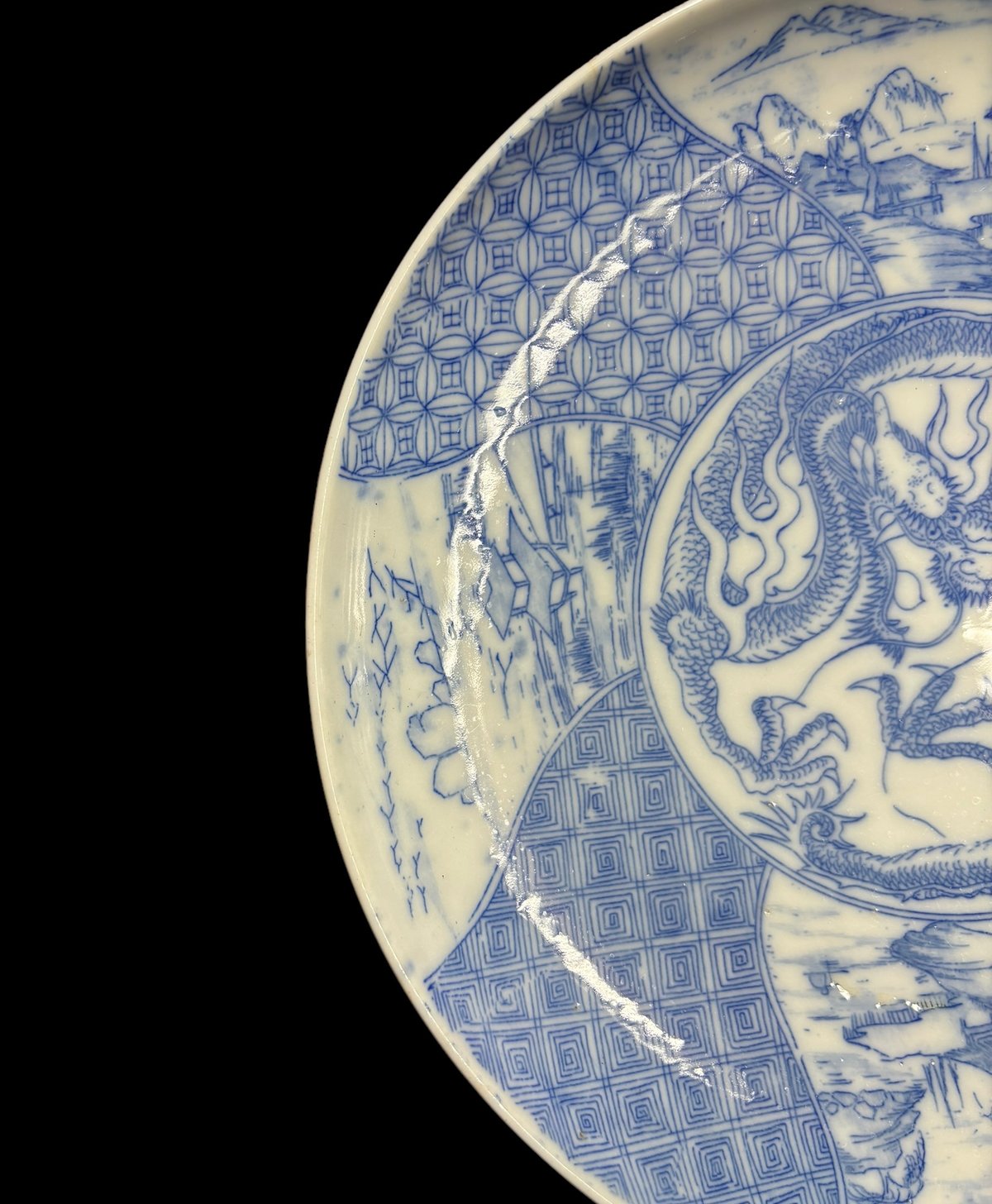 美品　当時物　染付　山水　舟型　盛り鉢　盛り皿　染付の絵柄が素敵な　四枚 美品 当時物 染付 山水 舟型 盛り鉢 盛り皿 染付の絵柄が素敵な